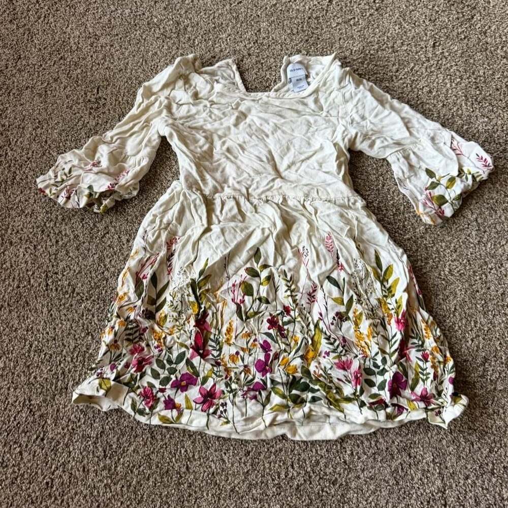 Old Navy Girls Floral Bell Sleeve Dress Size XS (5) Cream